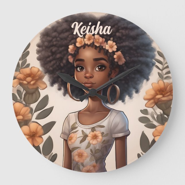 Relógio de Menina Afro-Americana Personalizado (Frente)