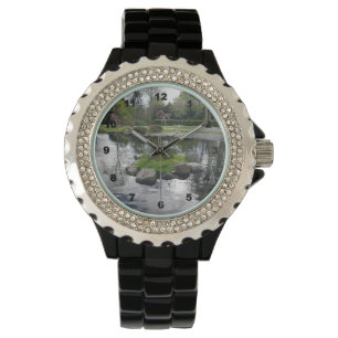 Relógio de mulheres do Black Enamel do Rhinestone