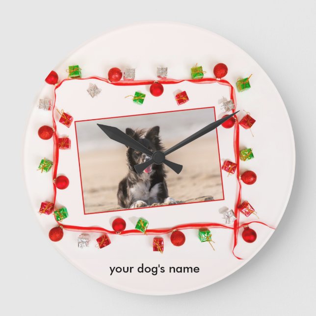 Relógio de Natal de Collie de Borda Personalizada (Frente)