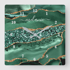 Relógio de Nome do Marble do Geodo Glitter Verde D