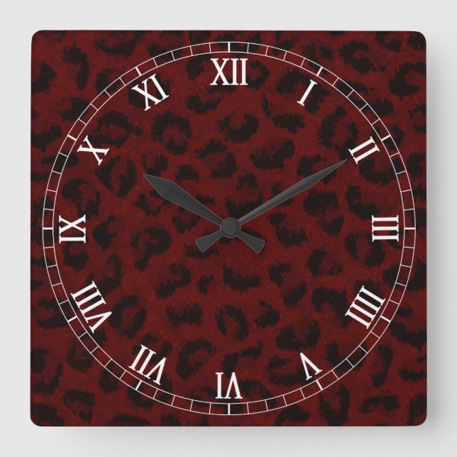 Relógio de Numerais Romanos da Pele Vermelha de Le (Frente)