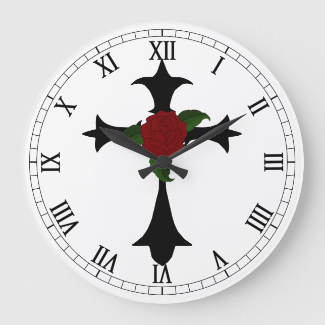 Relógio de Numerais Romanos Redondos Tribais Preto (Frente)