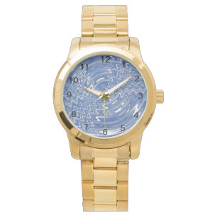 Relógio de ouro feminino com padrão psíquico azul