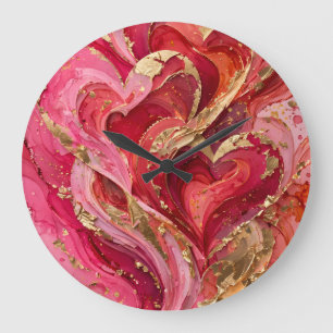 Relógio de Parede Abstrato Redemoinho Dourado Rosa