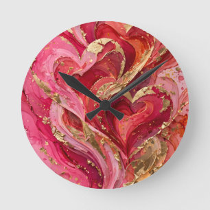 Relógio de Parede Abstrato Redemoinho Dourado Rosa