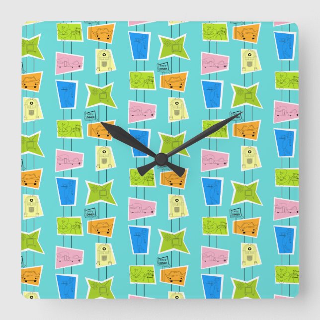 Relógio de Parede Acrílica Atômica Kitsch Quadrado (Frente)