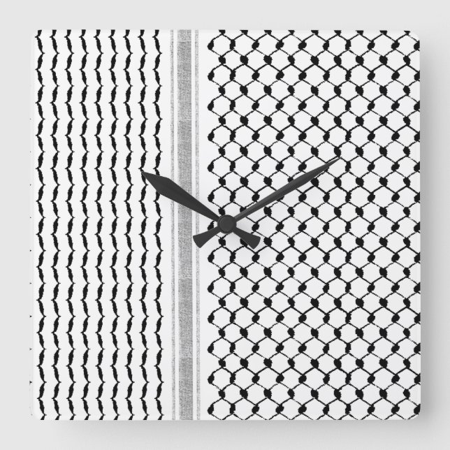 Relógio de Parede Acrílica de Kufiya Palestiniana  (Frente)