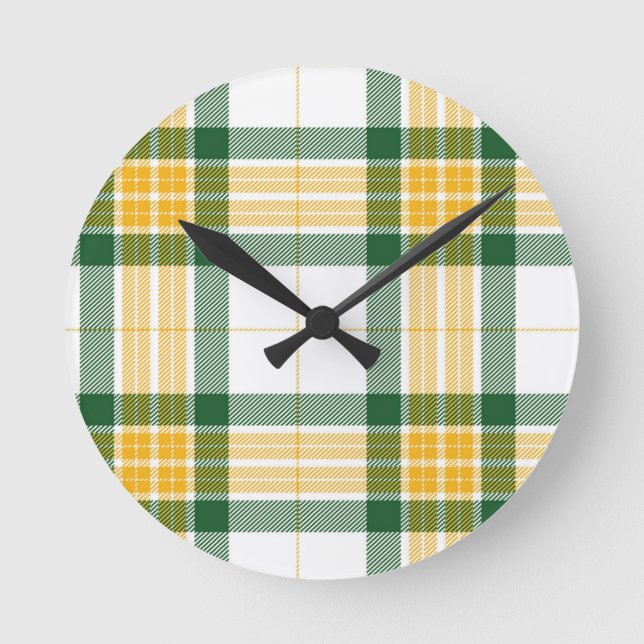 Relógio de Parede Acrílica de Tartan Verde e Amare (Frente)