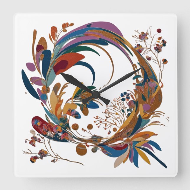 Relógio de Parede Acrílica em Quadrado Artístico d (Frente)