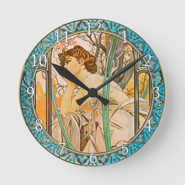 Relógio de Parede acrílico Art Nouveau Alphonse Mu (Frente)
