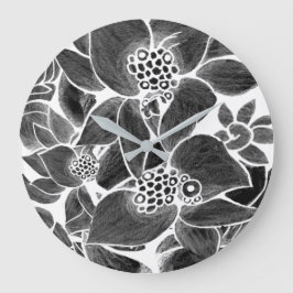 Relógio de Parede Acrílico Floral branco preto