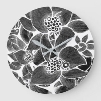 Relógio de Parede Acrílico Floral branco preto