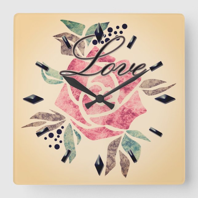 Relógio de Parede Acrílico Mosaico romântico textu (Frente)