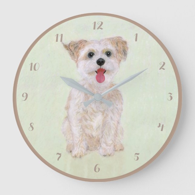 Relógio de Parede Acrílico Redondo Morkie Dog Com  (Frente)