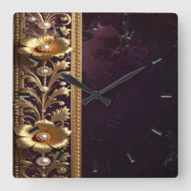 Relógio de Parede Adorno Floral Dourado