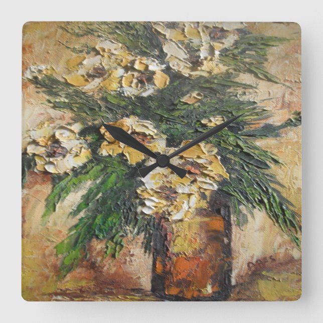 Relógio de Parede Ann Hayes pintando flores amarel (Frente)