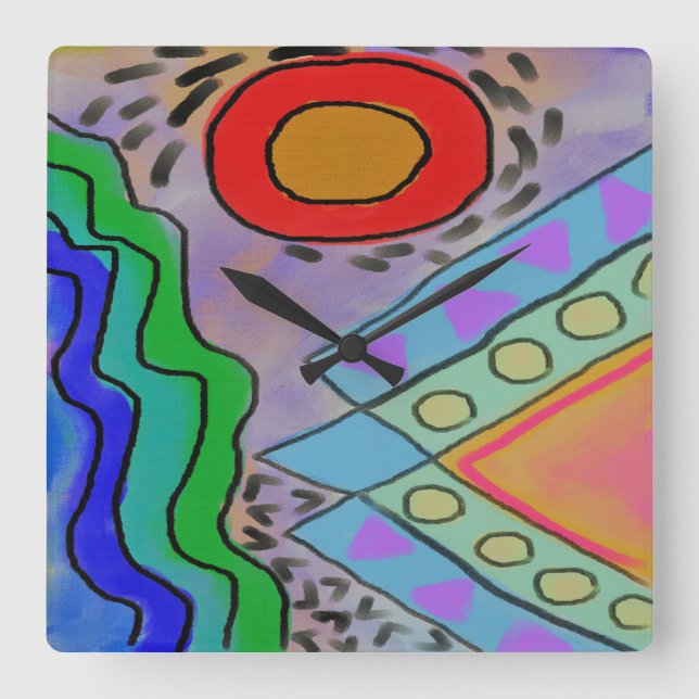 Relógio de Parede ao Quadrado de Arte Abstrato ori (Frente)