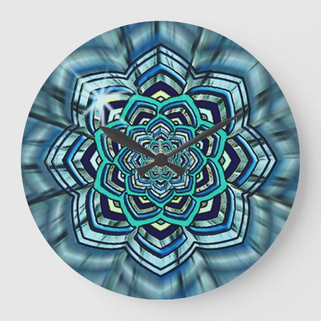 Relógio de Parede Aqua e Turquoise Lotus Mandala (Frente)