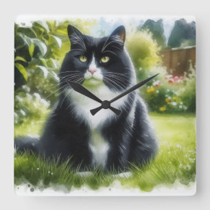 Relógio de Parede Aquarela de Gato Smoking no Jard