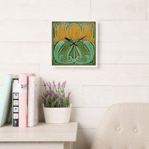 Relógio de Parede - Art Nouveau Floral Amarelo
