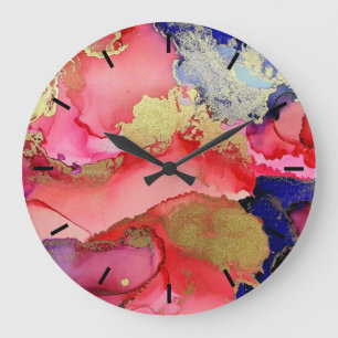 Relógio de Parede Azul Azul Abstrato Dourado