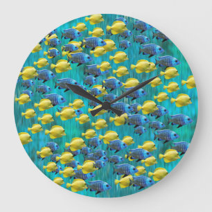 Relógio de Parede Azul e Amarelo