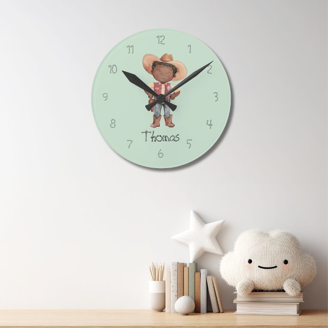 Relógio de Parede Azul Fofo de Cowboy para Menino (Criador carregado)