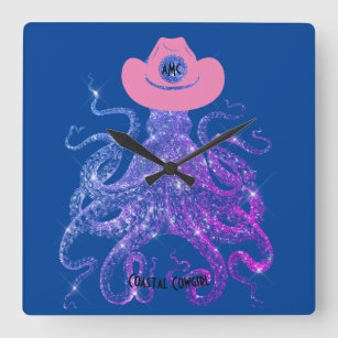 Relógio de Parede Azul-Prateado, Cor-de-Rosa, Mono
