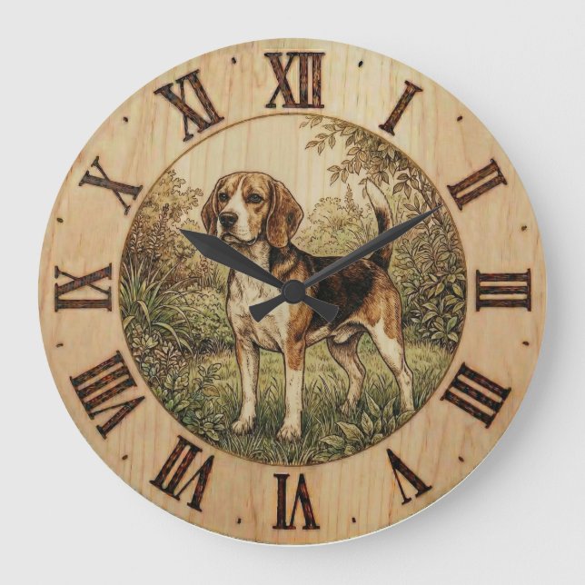 Relógio de parede Beagle no parque de primavera  (Frente)