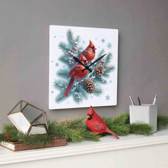Relógio de Parede Cardinal Vermelho e Pinheiro (Add cozy ambiance to your space with red cardinal birds wall clock. )