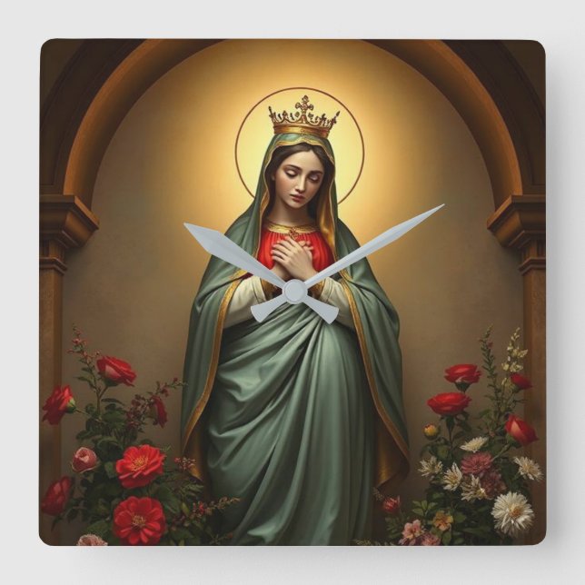 Relógio de Parede Católico Maria Rainha do Céu (Frente)