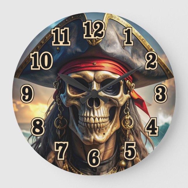Relógio de Parede Caveira de Pirata Malvado (Frente)