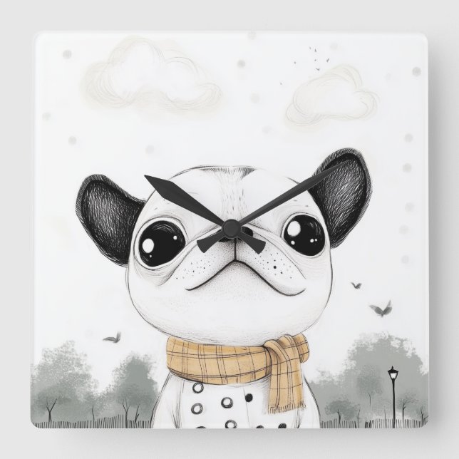 Relógio de Parede Chic French Bulldog (Frente)