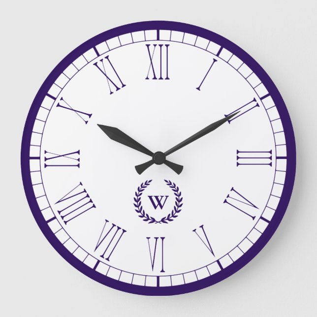 Relógio de Parede Clássica Azul do Marinho Monogra (Frente)