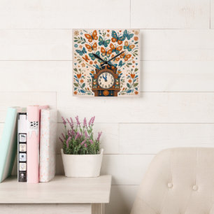 Relógio de Parede com Borboleta em Estilo de Arte