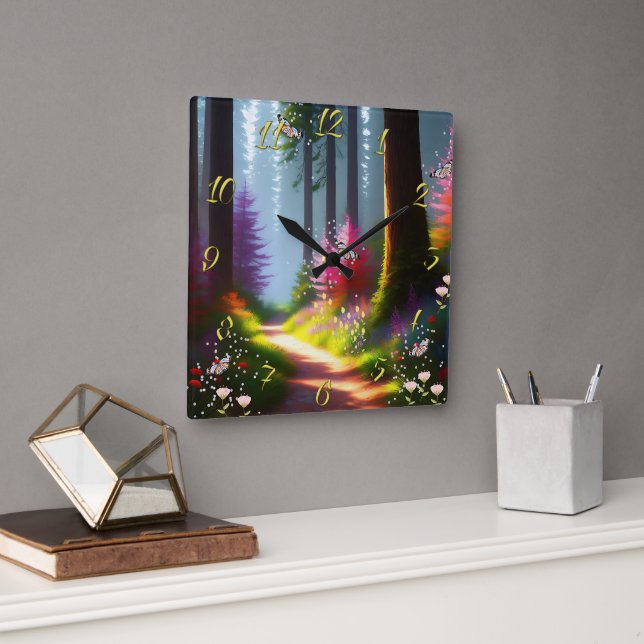 Relógio de Parede com Design de Floresta e Flores  (Escritório)