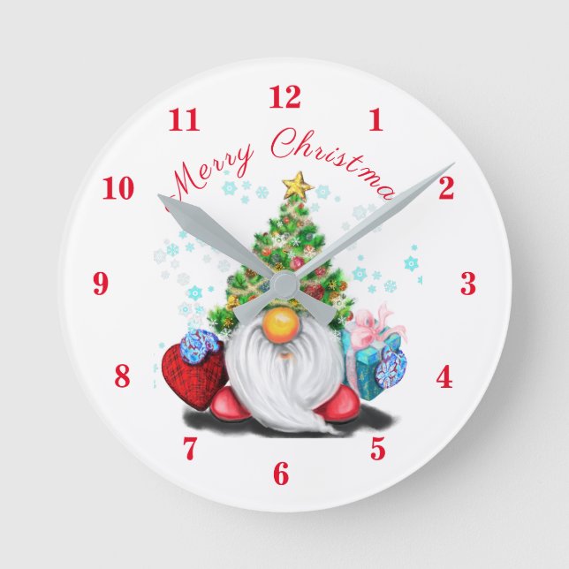 Relógio de Parede com Gnome de Natal (Frente)