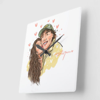 Relógio de Parede com Ilustração de Casal Romântic