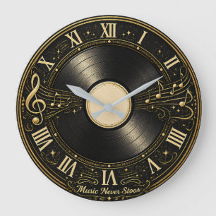 Relógio de Parede com Notas Musicais de Vinil Anti