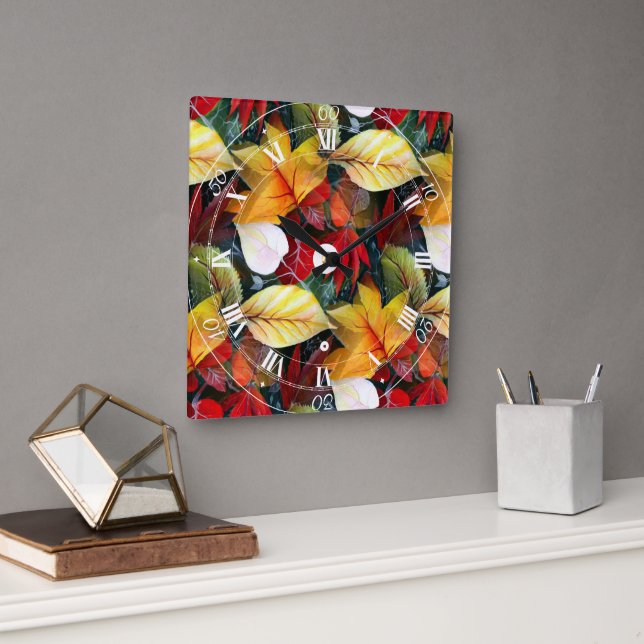 Relógio de Parede com Padrão de Folhas de Outono (Escritório)