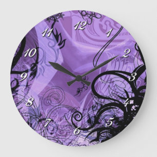 Relógio de Parede com Padrão Preto e Roxo Decorati