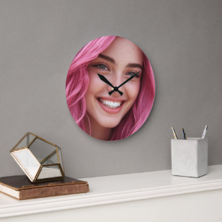 Relógio de Parede com Retrato de Mulher Sorrindo d