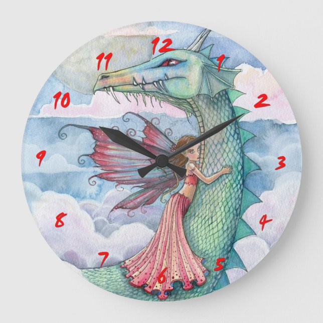 Relógio de Parede Conto de Fadas Dragão e Meninas  (Frente)