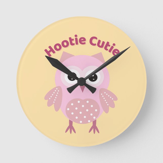 Relógio de Parede Coruja Rosa Hootie Cutie (Frente)