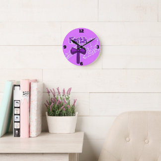 Relógio de Parede Cruz Inspirador Roxo para Decora