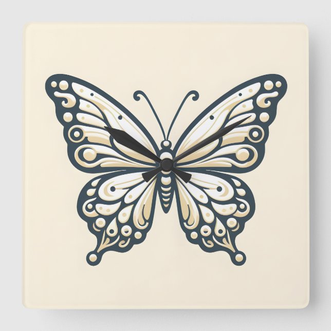 Relógio de Parede da Borboleta Quadrada Elegante (Frente)