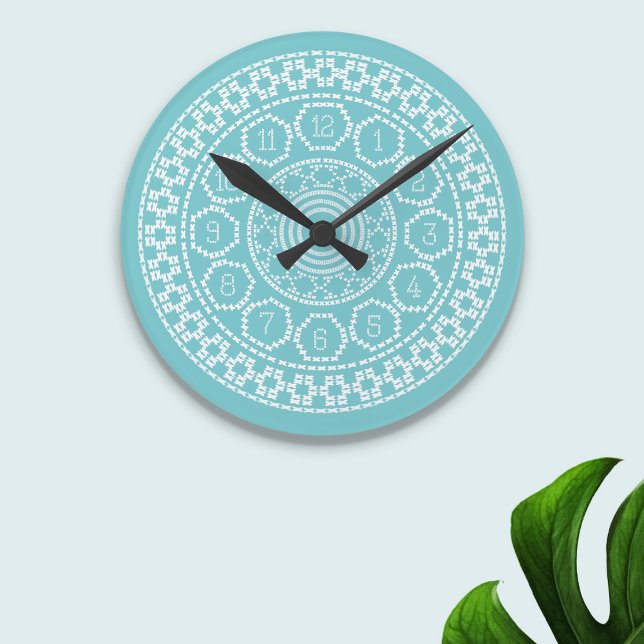 Relógio de Parede da Cruz Nórdica Aqua (Inspired by nordic cross stitches. A fun clock to put on your wall)