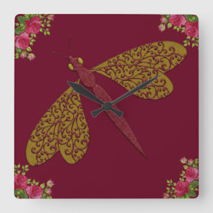 Relógio de Parede da Dragonfly Square ornamentado