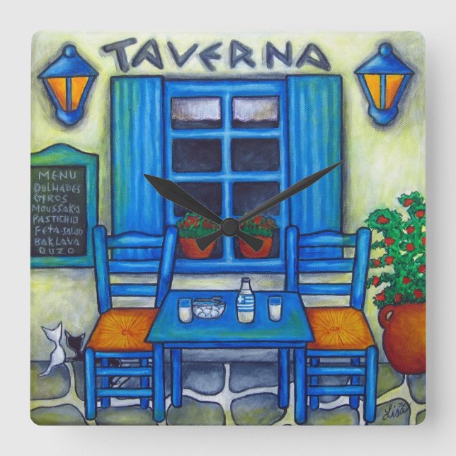 Relógio de Parede da Praça Taverna Grega, Lisa Lor (Frente)