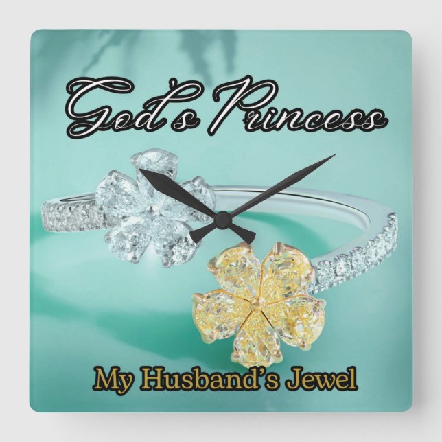 Relógio de Parede da Princesa Bling Turquoise Squa (Frente)